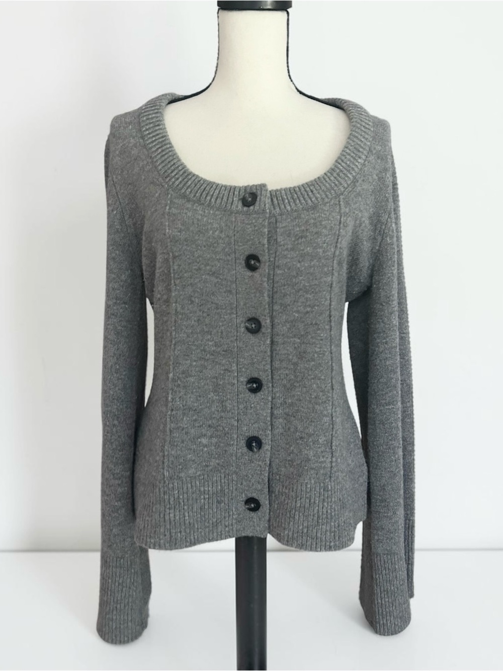 Reformation Karina Regenerative Wool Scoop Neck Cardigan Sweater Sz Large Grey